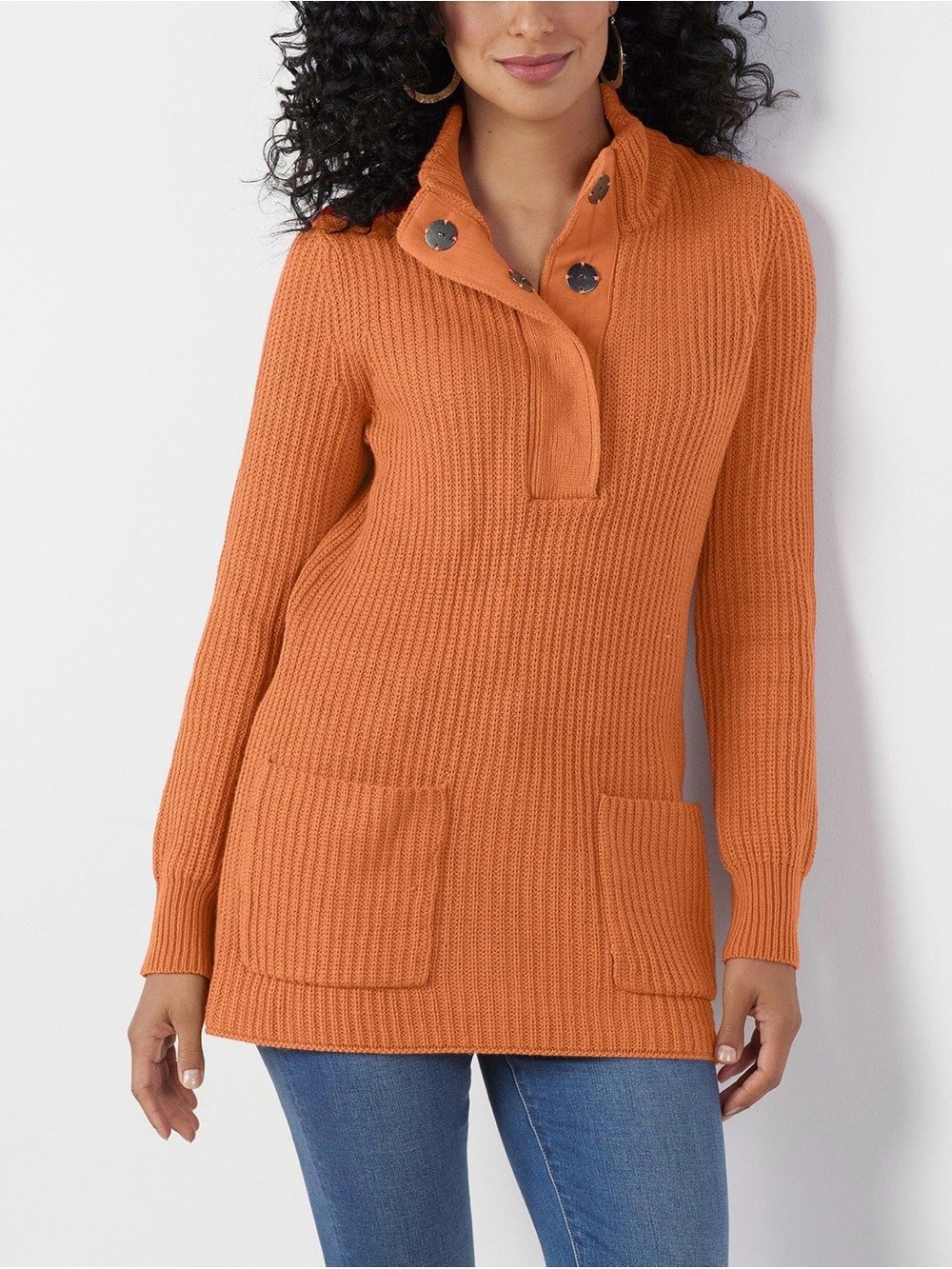 SOFT SURROUNDINGS Highland Sweater Tunic Coral Orange Large